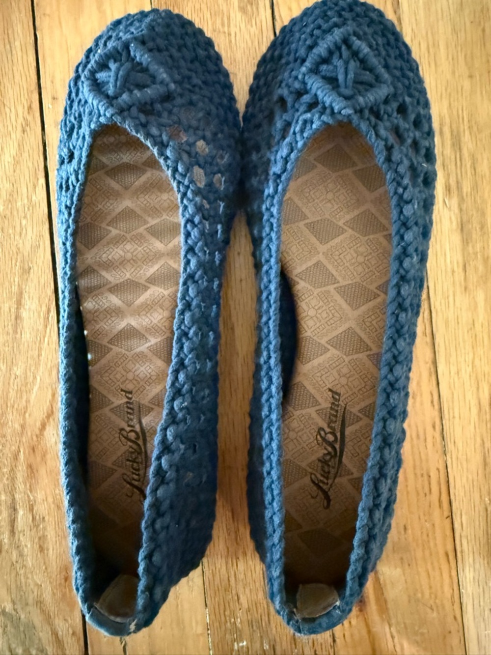 Lucky Brand Navy Crochet Knit Slip-On Flats